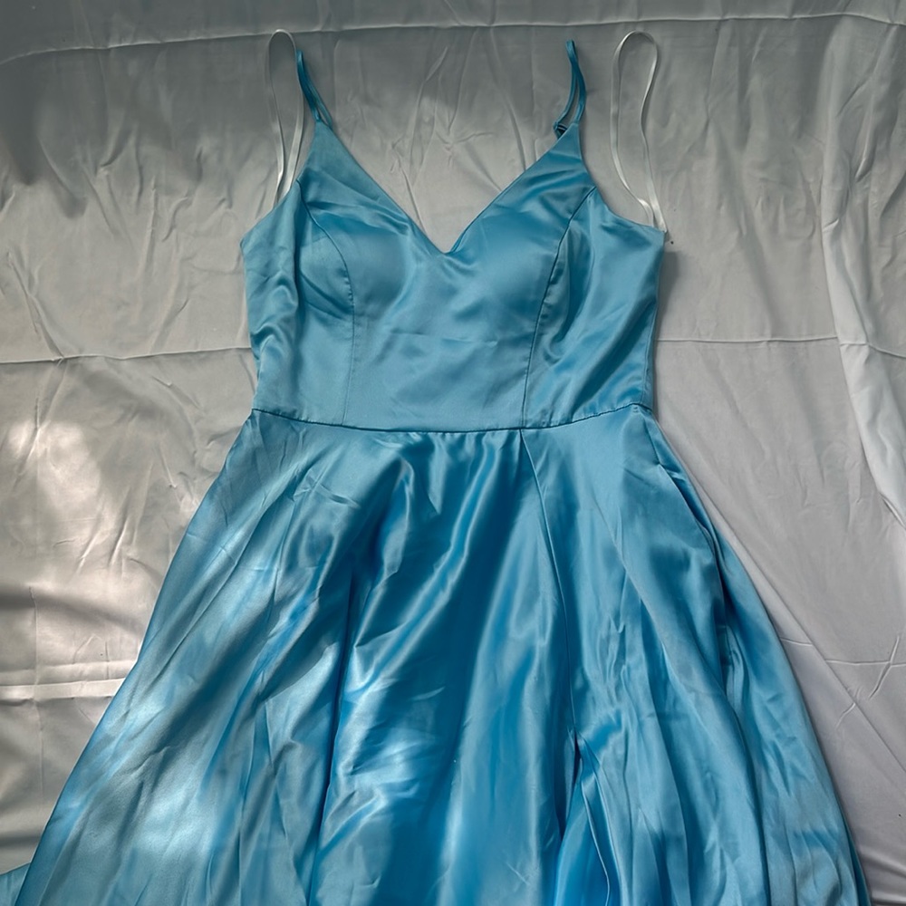 A Baby blue ball gown